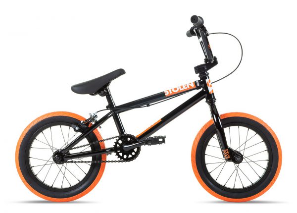 Велосипед 14″ Stolen AGENT 14.60″ Black W/ Dark neon orange tires 2021