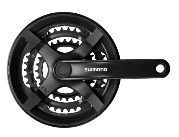 Шатуни Shimano FC-TY301, 170мм, 48x38x28, пластиковий захист, чорні, OEM
