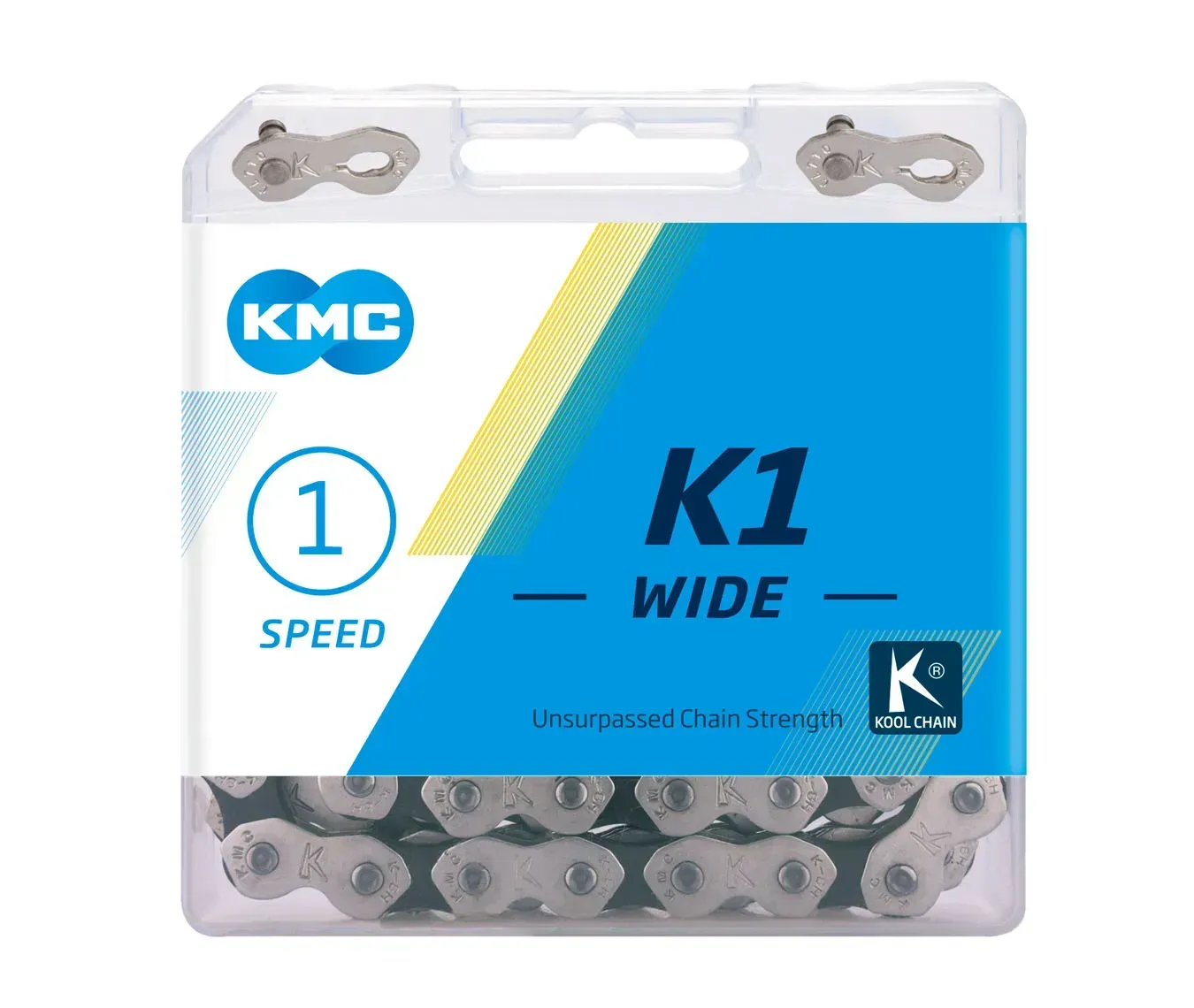 Цепь KMC K1-Wide односкоростная 110 звеньев + замок Silver/Black