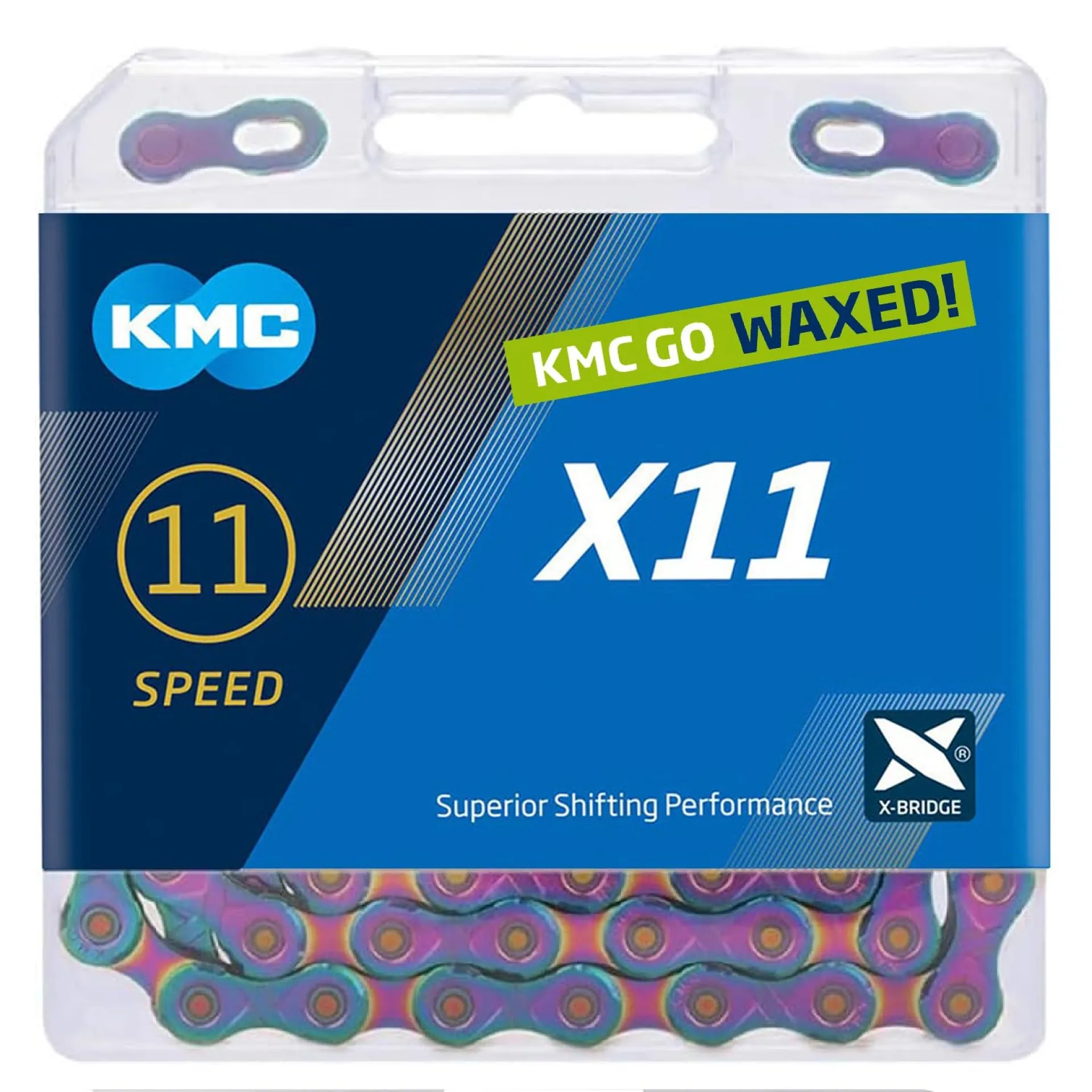 Цепь KMC X11 Aurora Blue 11 скоростей, 118 звеньев + замок Waxed (смазка KMC GO WAX)